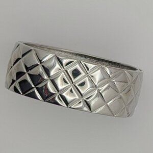 Vintage Silvertone Wide Cuff Bracelet - Quilted Pattern Clamper Bracelet